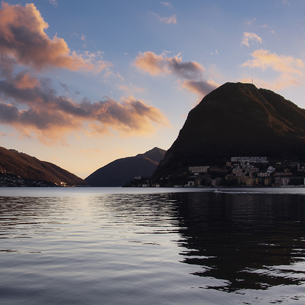 Red sunset on lake Lugano